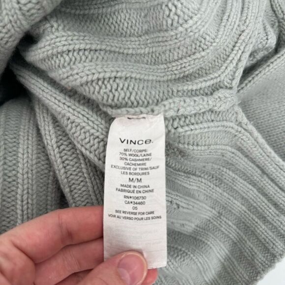 Vince Raglan Ribbed Wool And Cashmere Crew Grey Sweater - Picture 10 of 11